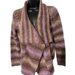 Ruby Rd. Petite Knit Cardigan Open Front Purple Brown‎ Striped Sweater